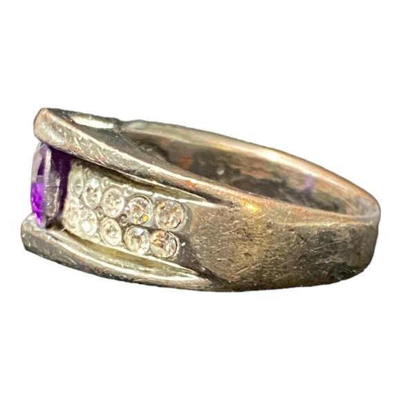 Ring Size 7 CZ Cubic Zirconia/Glass Not Sterling Silver Vintage Jewelry - Picture 4 of 10